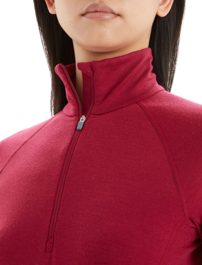 הַלבָּשָׁה Icebreaker bodyfitzone merino 200 zone תרמי שרוול ארוך חצי רוכסן דובדבן נשים 42N8VN806