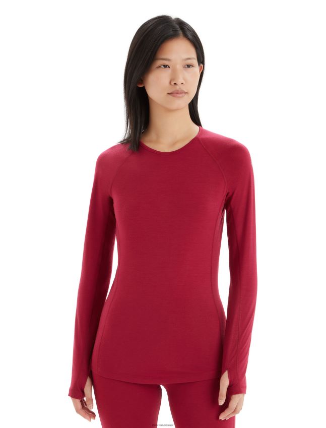 הַלבָּשָׁה Icebreaker bodyfitzone merino 200 zone תרמי שרוולים ארוכים טופ Crewe דובדבן נשים 42N8VN863