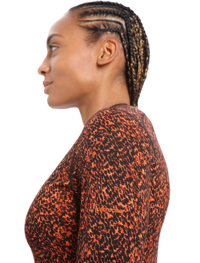 הַלבָּשָׁה Icebreaker merino 200 oasis שרוול ארוך Crewe חזזית עליונה תרמית דובדבן שחור נשים 42N8VN835