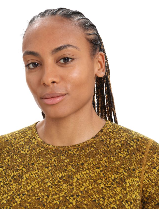 הַלבָּשָׁה Icebreaker merino 200 oasis שרוול ארוך Crewe חזזית עליונה תרמית זהב שקט/ציפורן נשים 42N8VN836