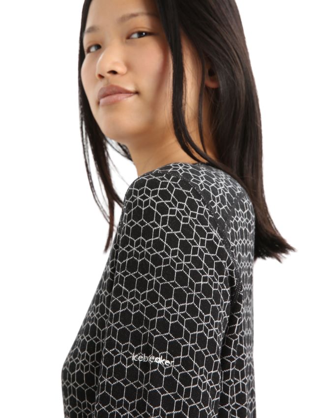 הַלבָּשָׁה Icebreaker merino 250 קודקוד שרוול ארוך Crewe תרמי העליון אלפיני geo שלג שחור נשים 42N8VN857