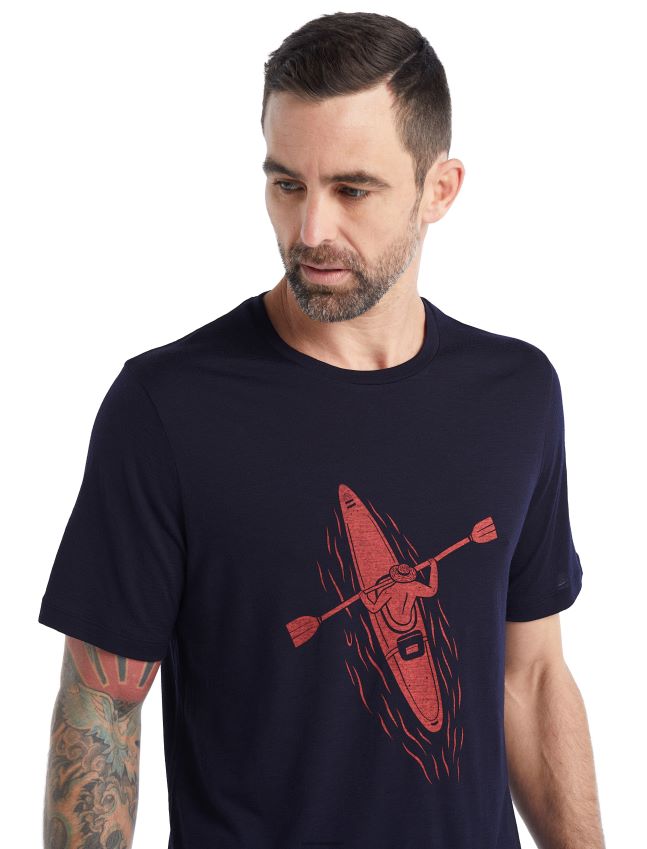 הַלבָּשָׁה Icebreaker merino tech lite ii קווי משוטים של חולצת טריקו עם שרוולים קצרים צי חצות גברים 42N8VN476