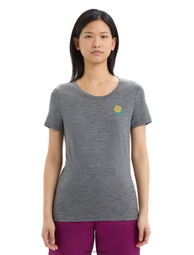 הַלבָּשָׁה Icebreaker merino tech lite ii חולצת טריקו עם שרוולים קצרים פרחי אביב אברש גריט נשים 42N8VN623