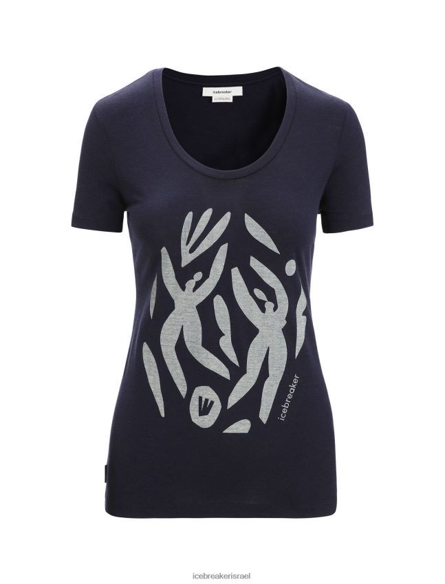 הַלבָּשָׁה Icebreaker merino tech lite ii שרוול קצר חולצה סקופ חגיגת טבע צי חצות נשים 42N8VN632