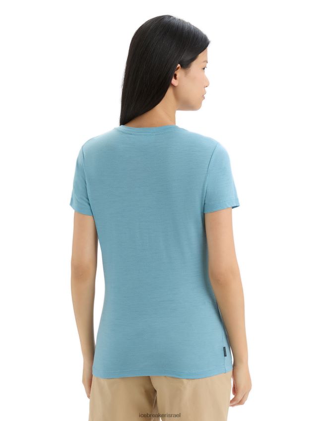 הַלבָּשָׁה Icebreaker merino tech lite ii חולצת טריקו עם שרוולים קצרים פריחת פרחי בר כחול אסטרלי נשים 42N8VN645