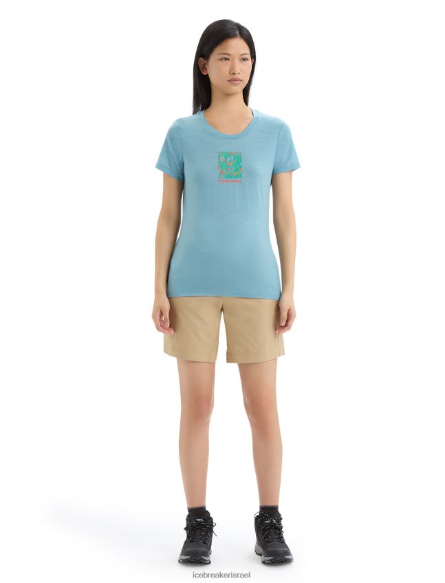 הַלבָּשָׁה Icebreaker merino tech lite ii חולצת טריקו עם שרוולים קצרים פריחת פרחי בר כחול אסטרלי נשים 42N8VN645