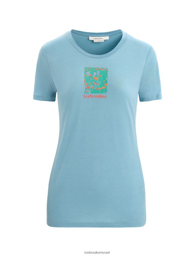 הַלבָּשָׁה Icebreaker merino tech lite ii חולצת טריקו עם שרוולים קצרים פריחת פרחי בר כחול אסטרלי נשים 42N8VN645