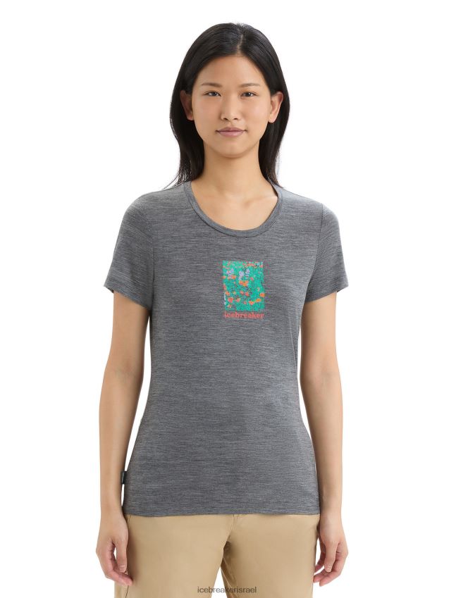 הַלבָּשָׁה Icebreaker merino tech lite ii חולצת טריקו עם שרוולים קצרים פריחת פרחי בר אברש גריט נשים 42N8VN646