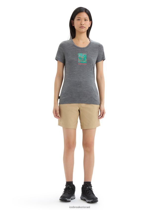 הַלבָּשָׁה Icebreaker merino tech lite ii חולצת טריקו עם שרוולים קצרים פריחת פרחי בר אברש גריט נשים 42N8VN646
