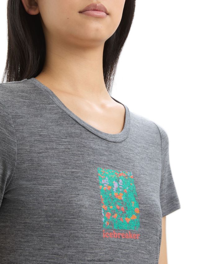 הַלבָּשָׁה Icebreaker merino tech lite ii חולצת טריקו עם שרוולים קצרים פריחת פרחי בר אברש גריט נשים 42N8VN646