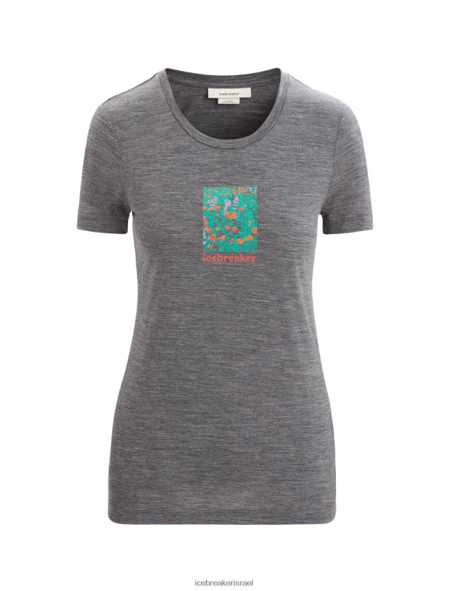 הַלבָּשָׁה Icebreaker merino tech lite ii חולצת טריקו עם שרוולים קצרים פריחת פרחי בר אברש גריט נשים 42N8VN646