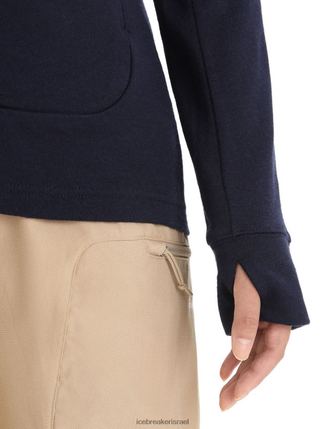 הַלבָּשָׁה Icebreaker קפוצ'ון מרינו quantum iii עם שרוולים ארוכים צי חצות נשים 42N8VN698