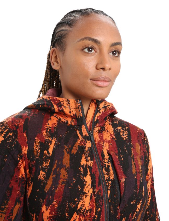 הַלבָּשָׁה Icebreaker מעיל קפוצ'ון קפוצ'ון עם שרוולים ארוכים של מרינו quantum iii דובדבן/פלאש נשים 42N8VN861