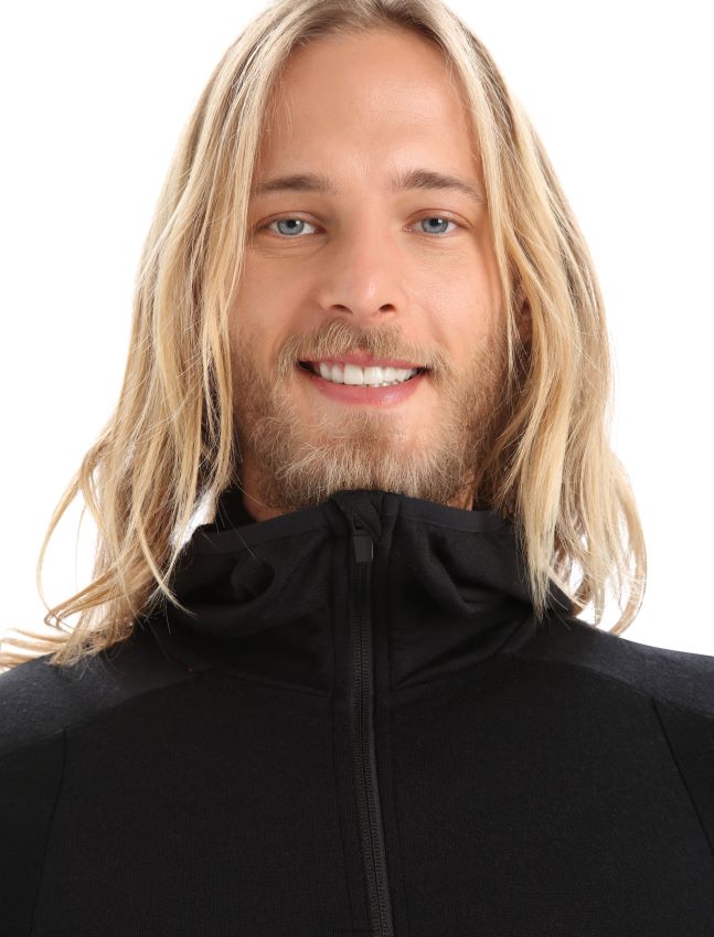 הַלבָּשָׁה Icebreaker zoneknit מרינו קפוצ'ון עם שרוולים ארוכים שָׁחוֹר גברים 42N8VN218