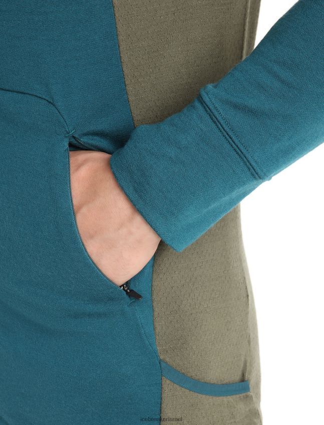 הַלבָּשָׁה Icebreaker zoneknit מרינו קפוצ'ון עם שרוולים ארוכים תהילה ירוקה/לודן גברים 42N8VN219