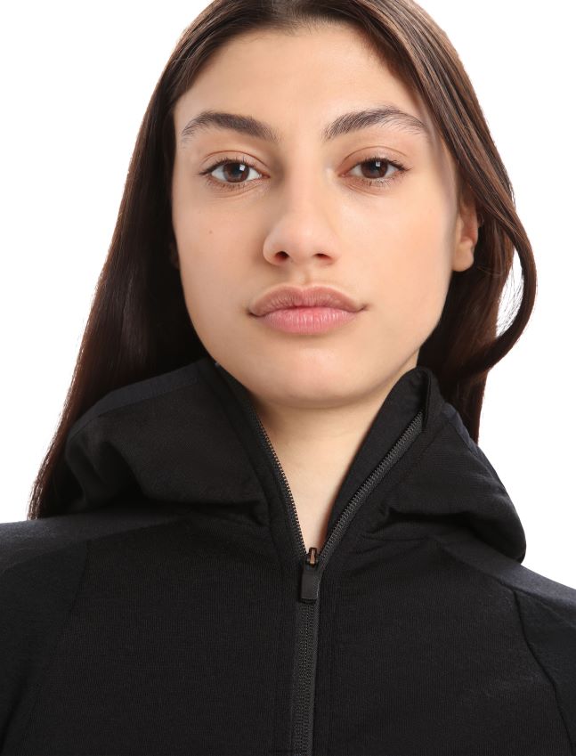 הַלבָּשָׁה Icebreaker zoneknit מרינו קפוצ'ון עם שרוולים ארוכים שָׁחוֹר נשים 42N8VN712