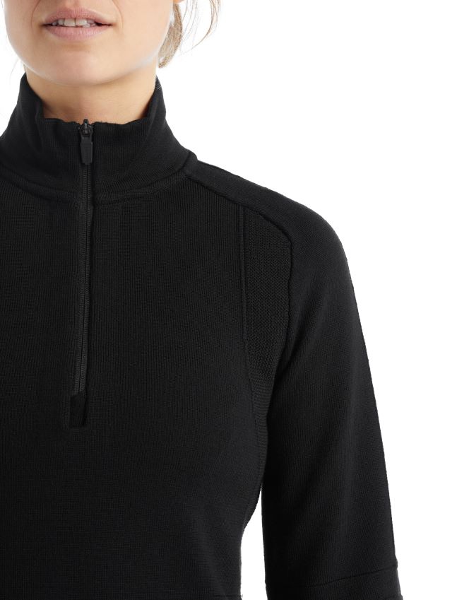 הַלבָּשָׁה Icebreaker zoneknit מרינו חצי רוכסן שרוול ארוך שָׁחוֹר נשים 42N8VN724