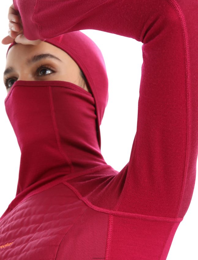 הַלבָּשָׁה Icebreaker קפוצ'ון תרמי עם שרוול ארוך מבודד zoneknit מרינו דובדבן נשים 42N8VN890